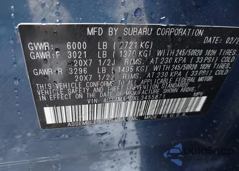 2020 Subaru Ascent Limited z USA, uszkodzony, nr VIN 4S4WMAPDXL3455871